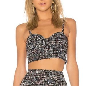 LPA Bustier Crop Top 594 Metallic Tweed Black S